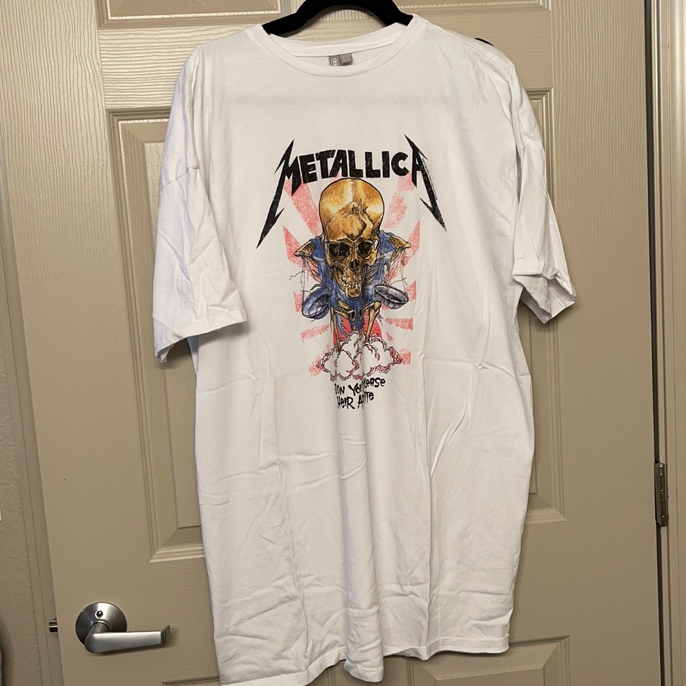 ASOS METALLICA GRAPHIC WHITE T-SHIRT DRESS